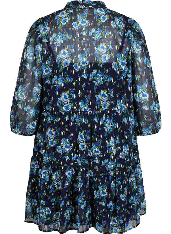 Tunic with floral print and lurex, Blue Ditzy Flower, Packshot image number 1