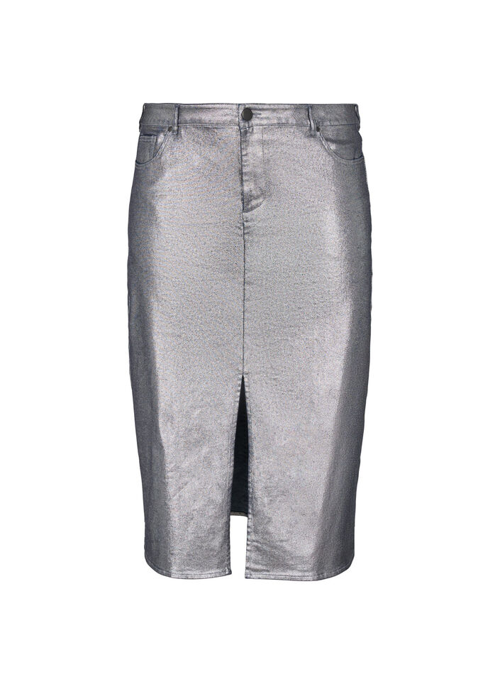 Silver coated midi skirt, Gun Sliver, Packshot image number 0