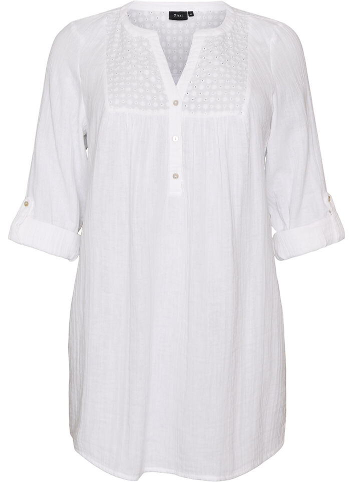 Cotton muslin tunic with broderie anglaise, White, Packshot image number 0