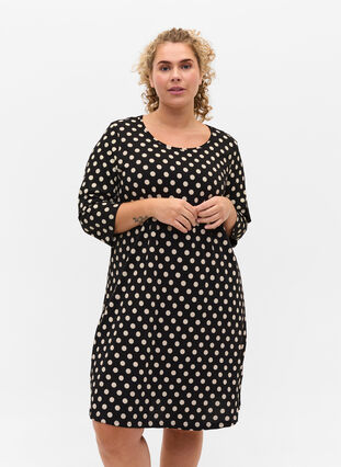 Cotton night dress, Black W. Angora Dot, Model image number 0