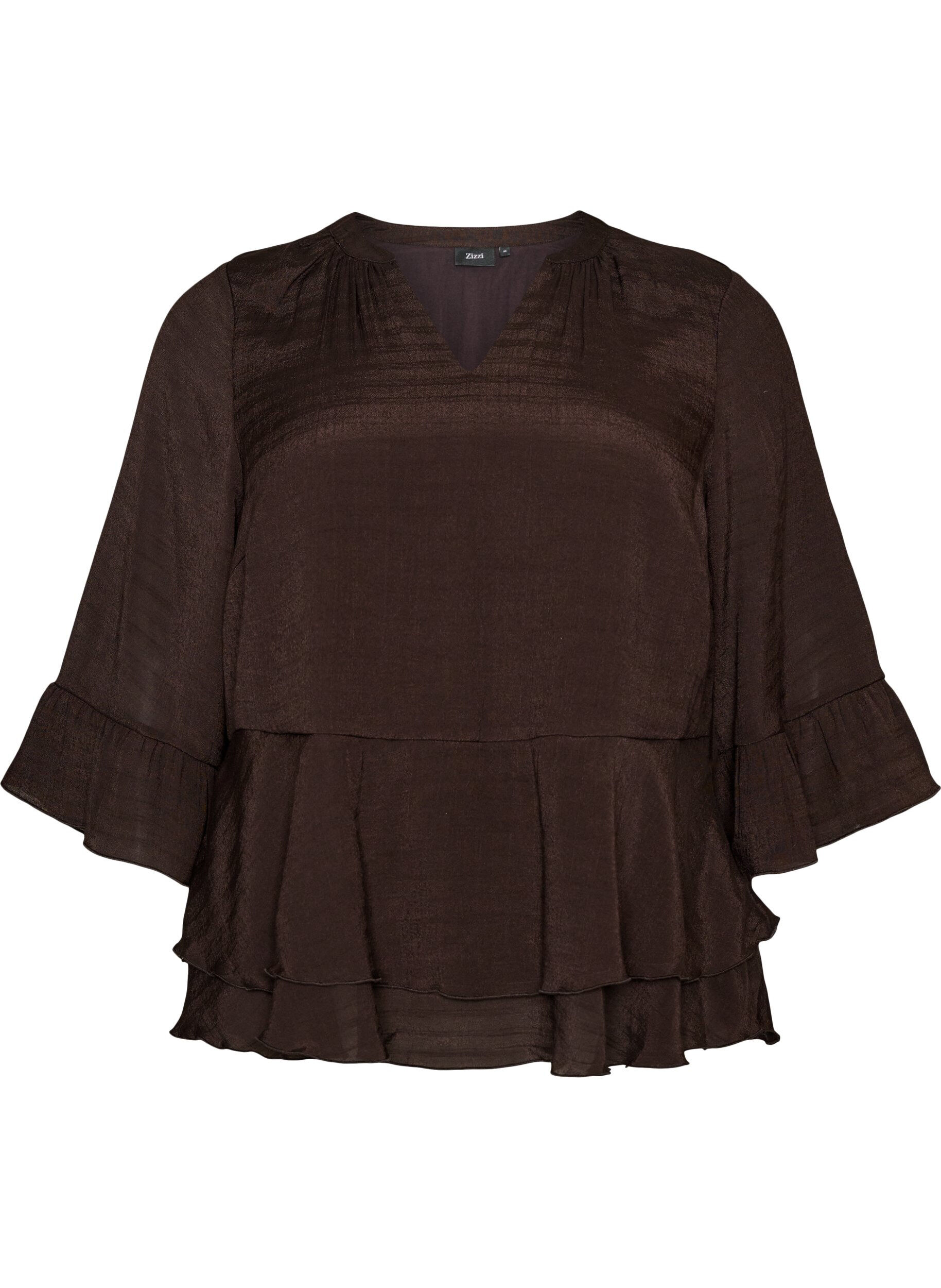 Blouse with 3/4-sleeves and ruffle details