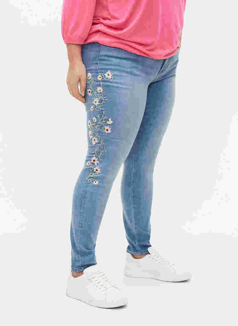 	 Extra slim Sanna jeans with embroidery detail, Light blue, Model image number 2