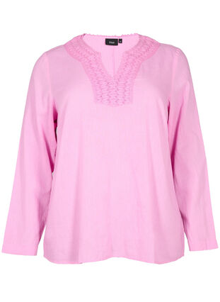Blouse in cotton with crochet detail, Begonia Pink, Packshot image number 0