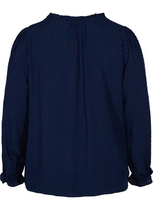 Long-sleeved blouse with smock and ruffle details, Navy Blazer, Packshot image number 1