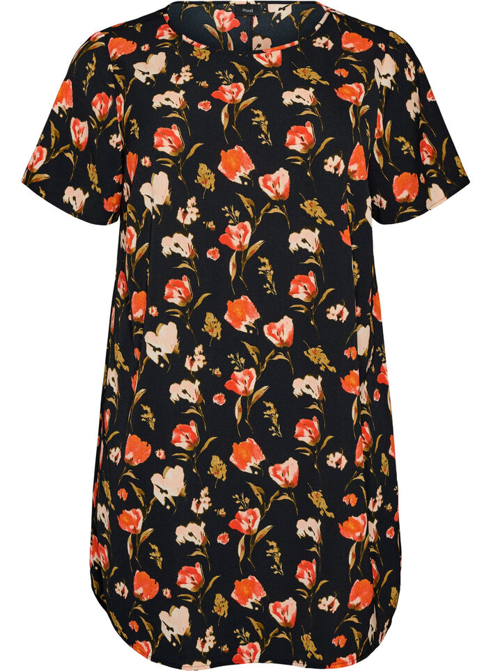 Dress with print and short sleeves, Black, Packshot image number 0