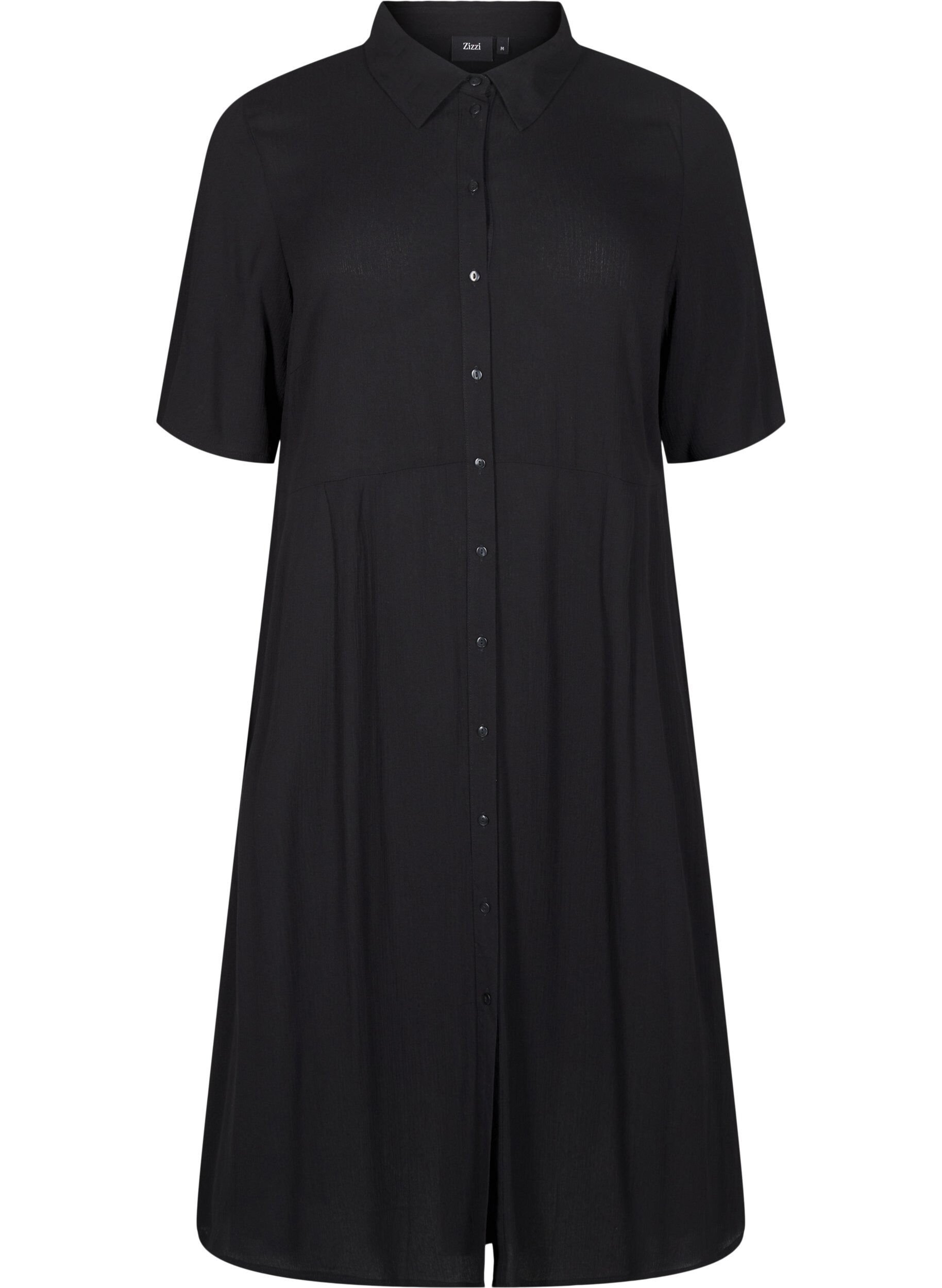 Zizzifashion Midi shirt dress with short sleeves, Black, Packshot image number 0