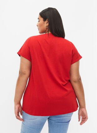 Short sleeved cotton blend t-shirt, Tango Red, Model image number 1