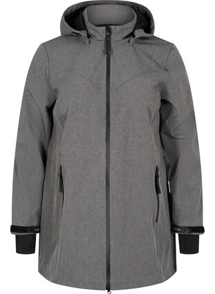 Softshell jacket with detachable hood, Medium Grey Melange, Packshot image number 0
