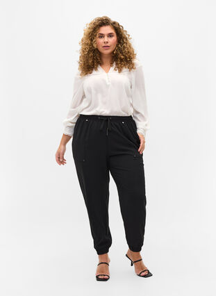 Trousers with pockets and elasticated trim, Black, Model image number 0