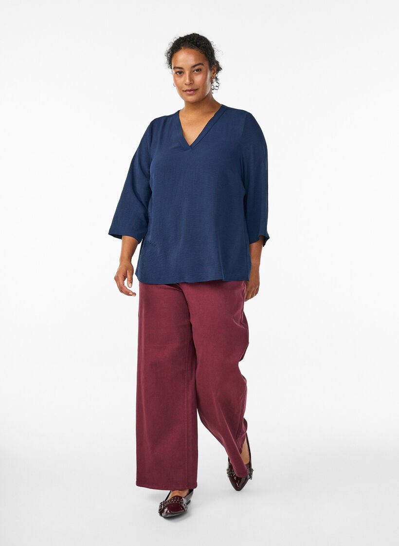 Blouse with 3/4 sleeves, Blue, Model image number 1