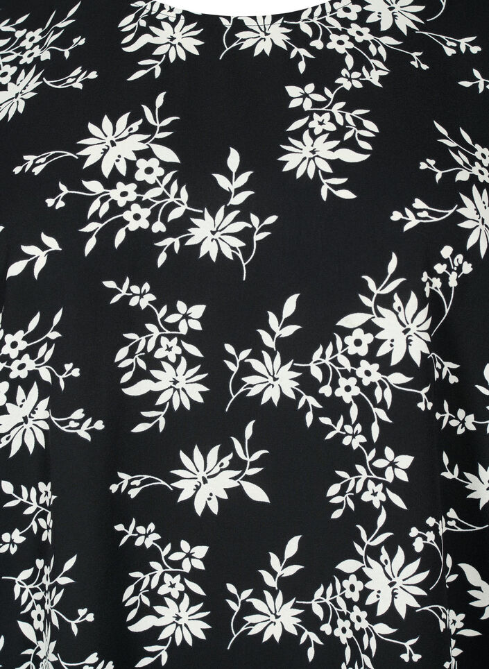 Blouse with puff sleeves, Black Flower AOP, Packshot image number 2