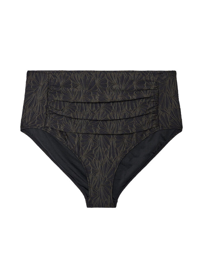 High-waisted bikini bottoms with a structured pattern, Dark Grey, Packshot image number 0