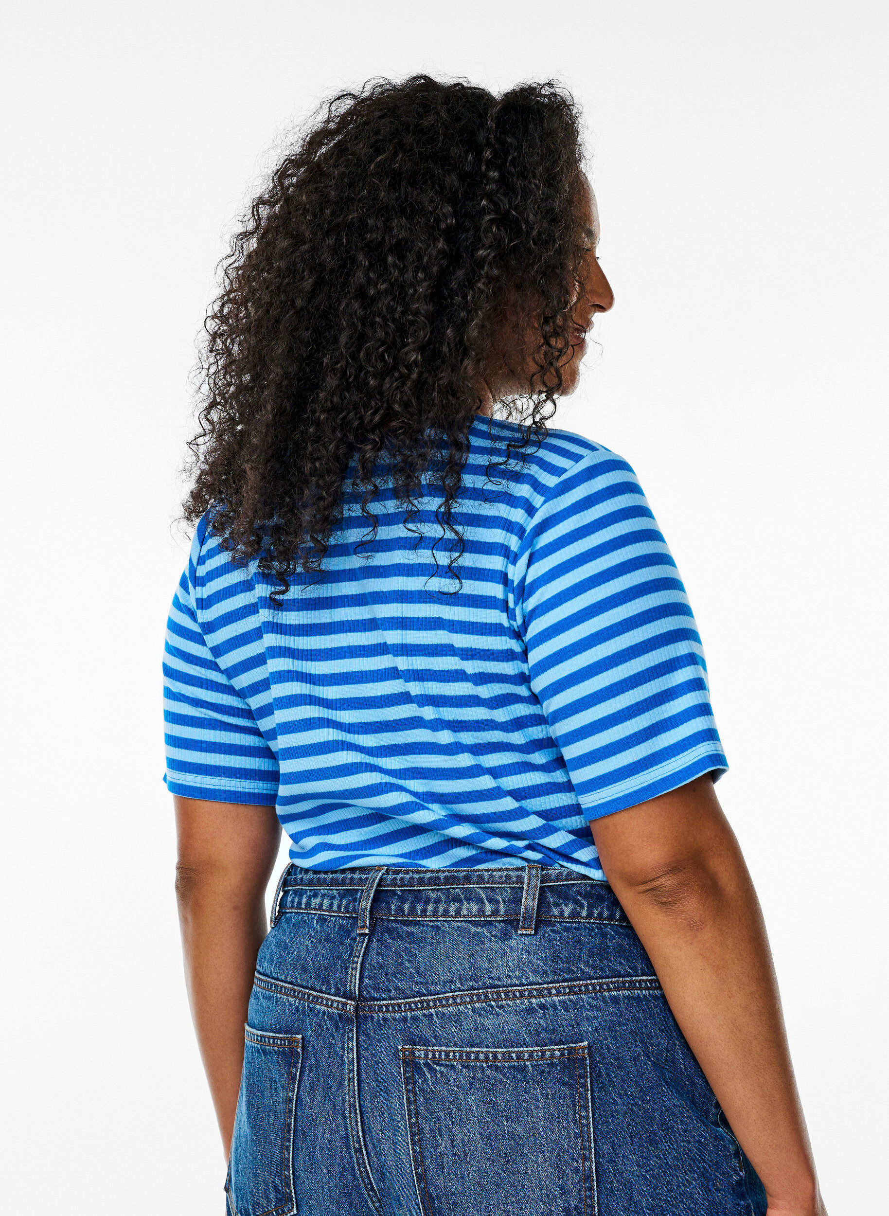 ZizzifashionStriped T-shirt with ribbed texture, Light Blue, Model image number 2