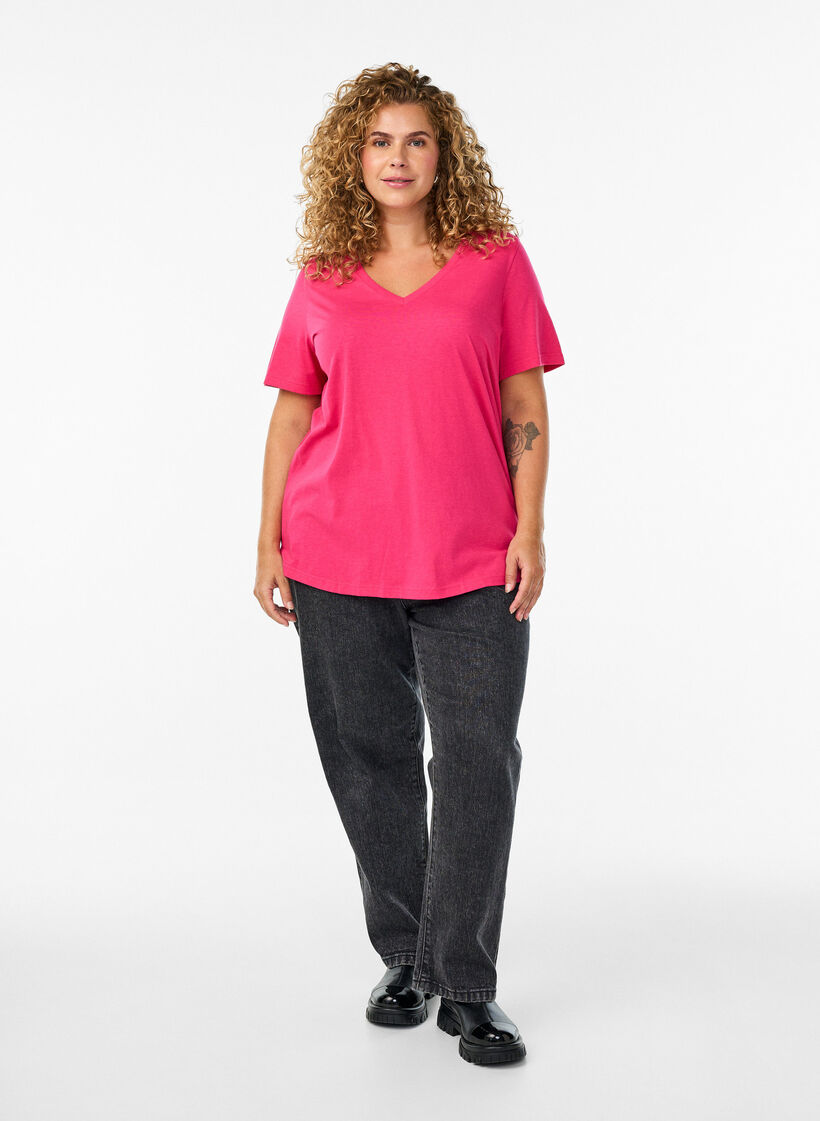 Short sleeve t-shirt with v-neckline, Pink, Model image number 1