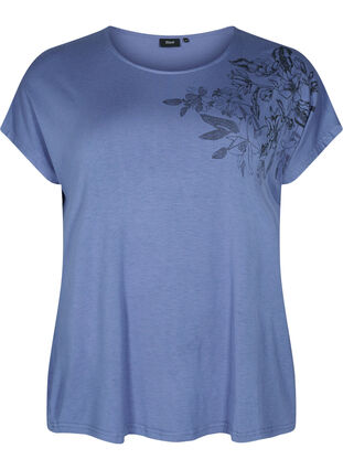 Short-sleeved viscose t-shirt with floral print, Coastal Fjord Flower, Packshot image number 0