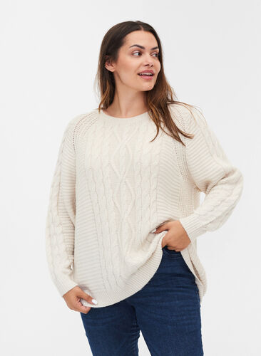 Patterned knit blouse with round neckline, Birch as sample, Model image number 0