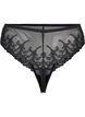 Mesh thong with embroidery details, Black, Packshot image number 1