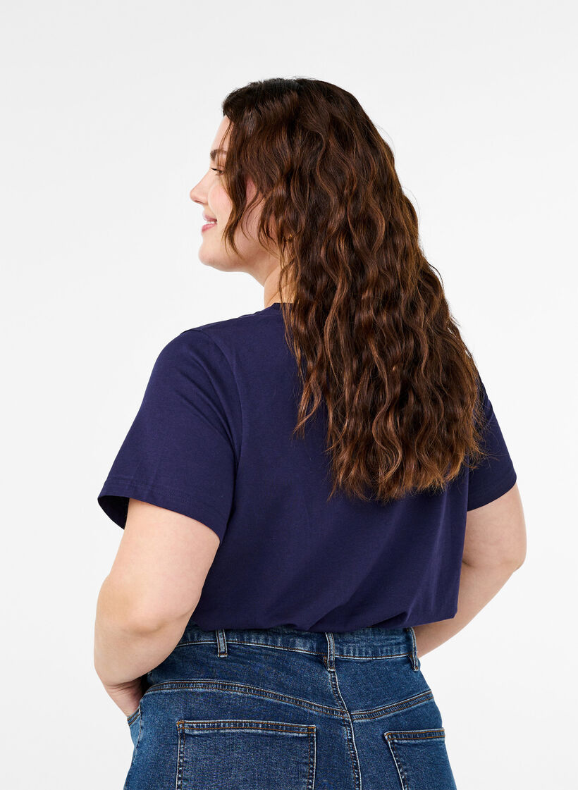 Cotton T-shirt with text motif, Evening Blue w. 58, Model image number 1