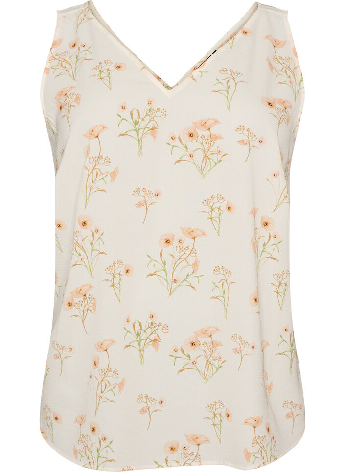 Printed top with v-neck, White, Packshot image number 0