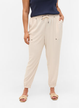 Trousers with pockets and elasticated trim, Warm Sand, Model image number 2