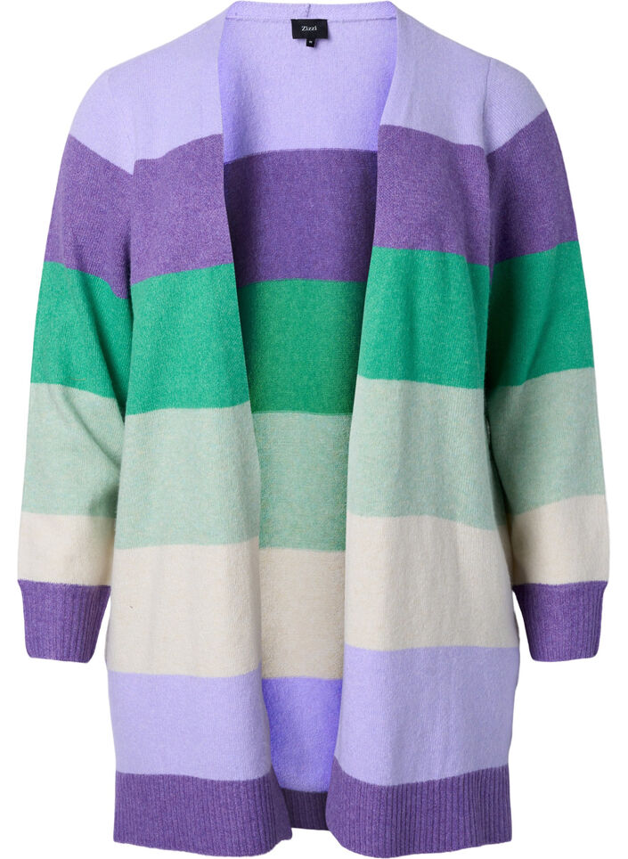 Long striped knit cardigan, Mint Mel., Packshot image number 0
