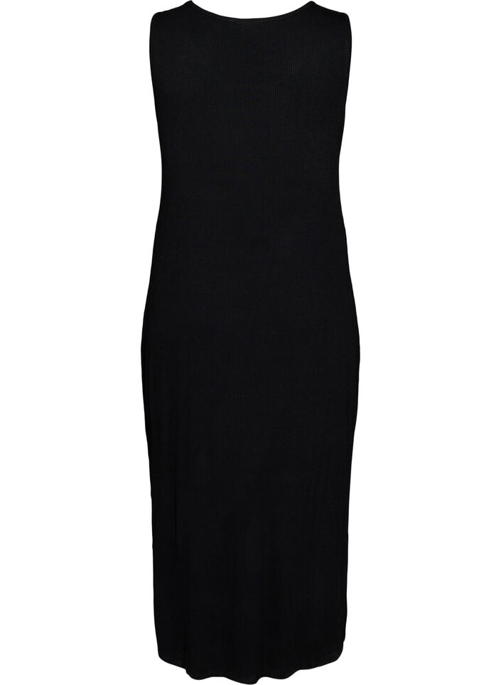 Sleeveless ribbed dress in viscose, Black, Packshot image number 1