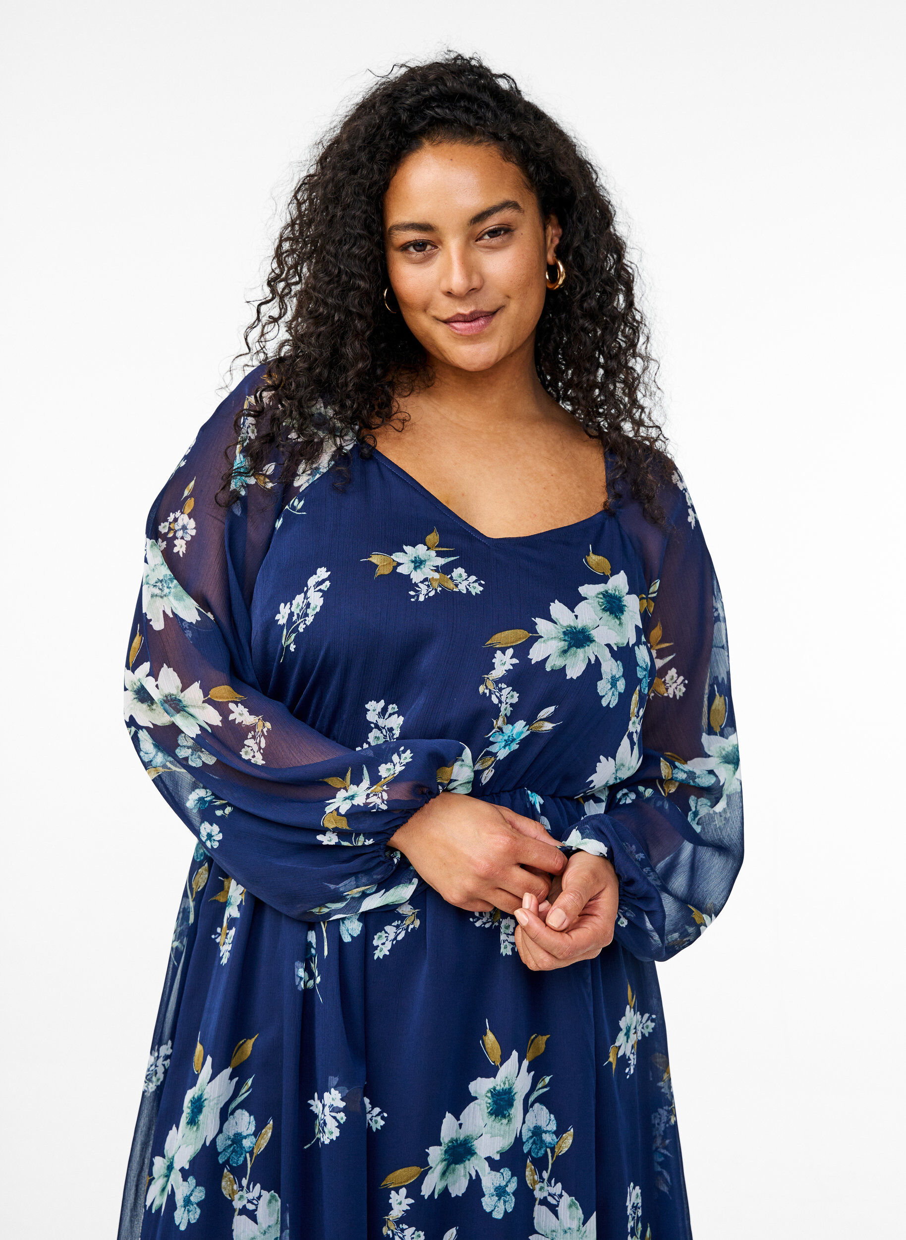 ZizzifashionChiffon party dress with long sleeves, Blue, Model image number 3