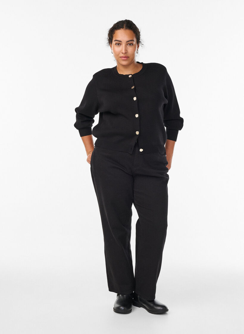 Cardigan with decorative gold buttons, Black, Model image number 1
