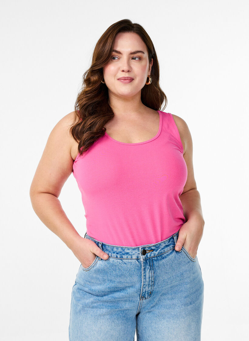 Solid color basic top in cotton, Pink, Model image number 0