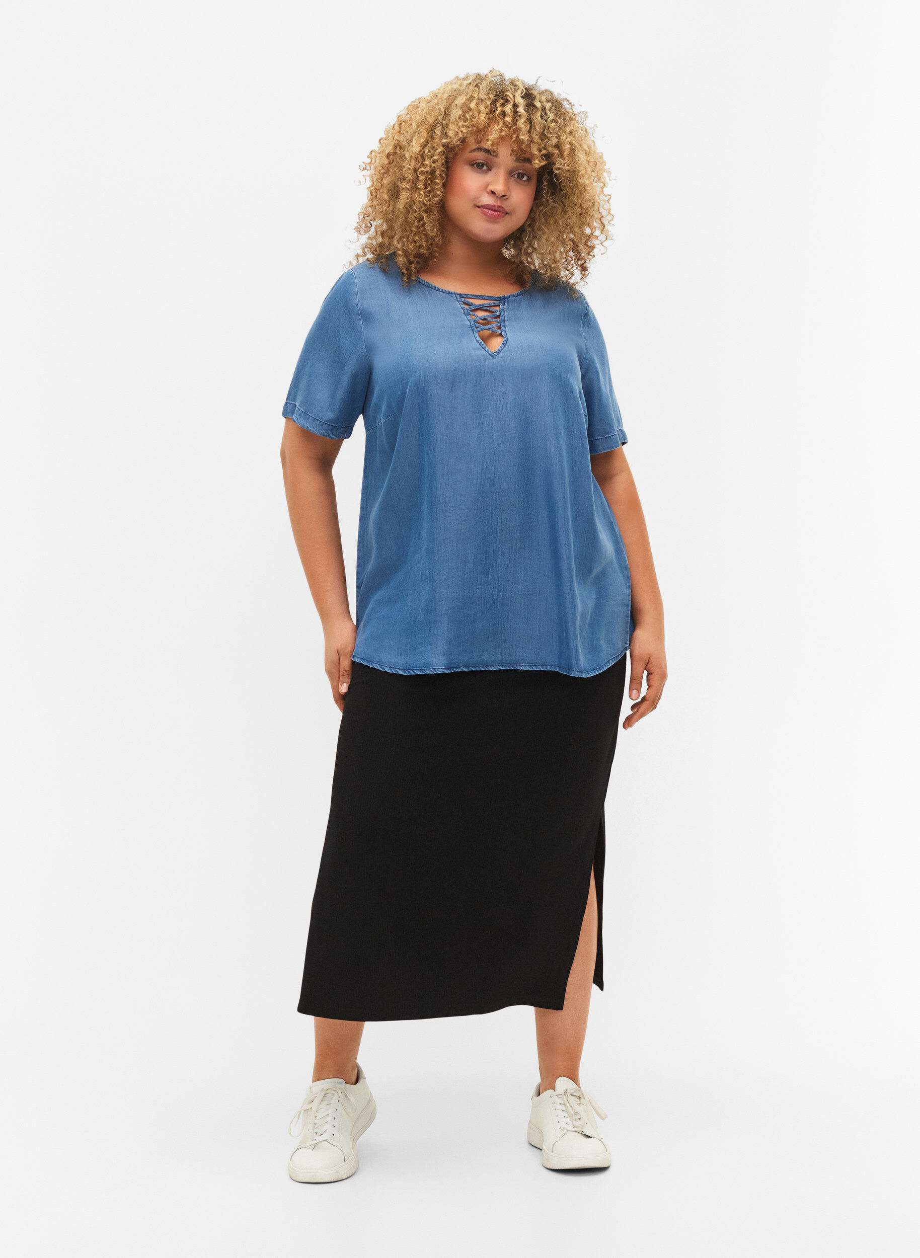 Zizzifashion Short-sleeved top in lyocell (TENCEL&trade;), Blue denim, Model image number 2