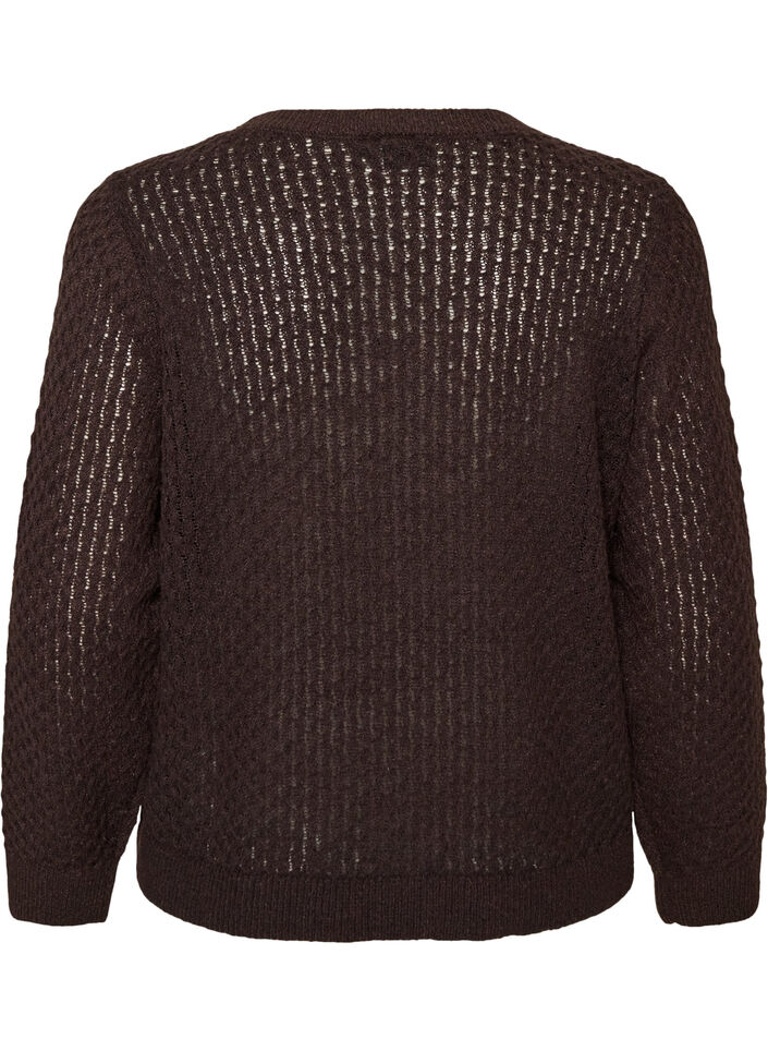 Knitted blouse with a textured openwork pattern, Brown, Packshot image number 1