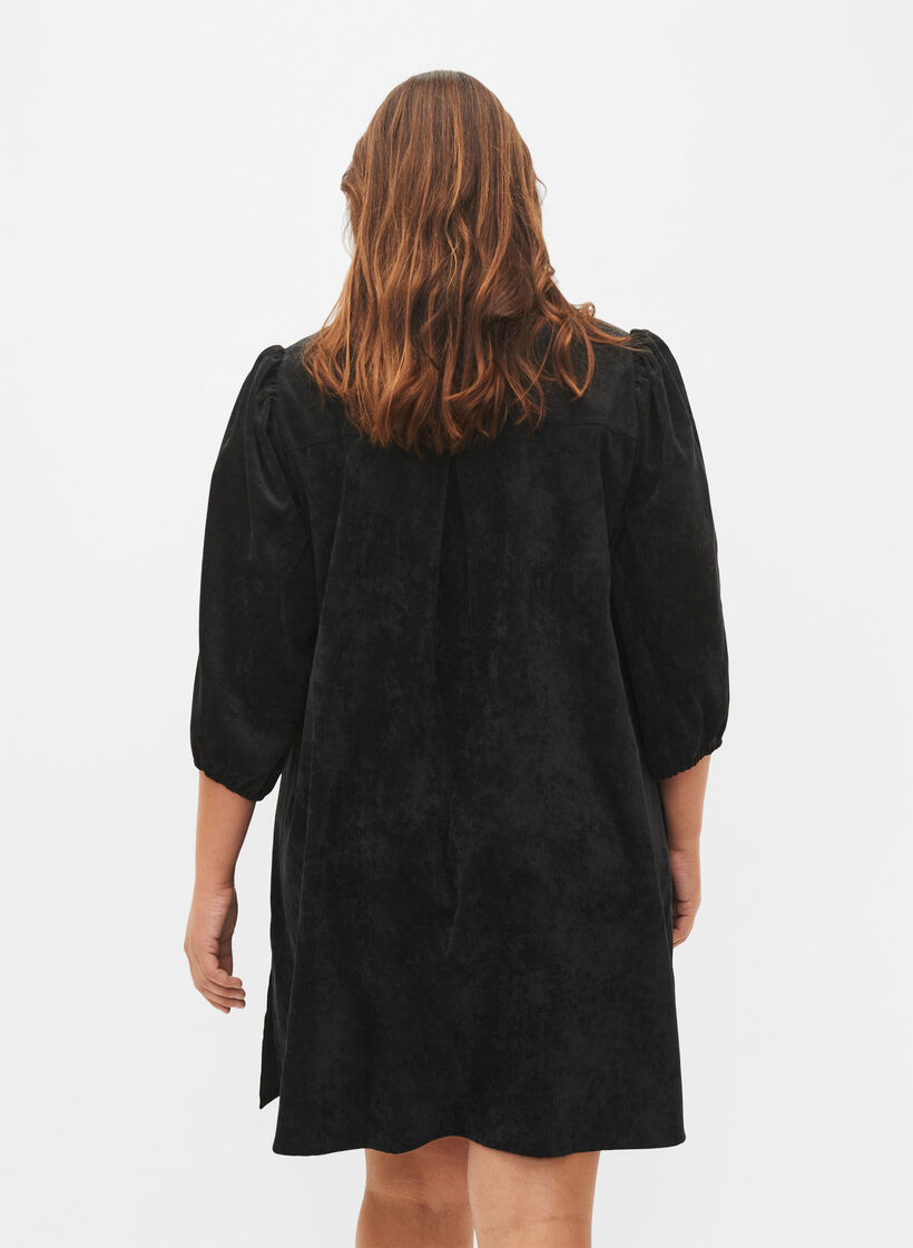 Corduroy dress with 3/4 sleeves and buttons, Black, Model image number 1