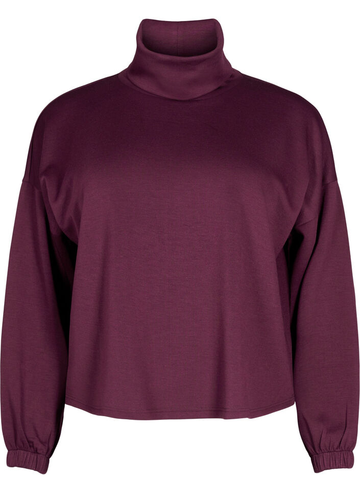 Blouse with turtleneck in modal mix, Dark Bordeaux, Packshot image number 0