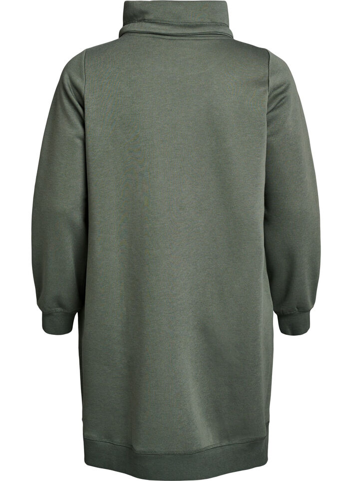 FLASH - Short sweatshirt dress with high collar and pockets, Green, Packshot image number 1