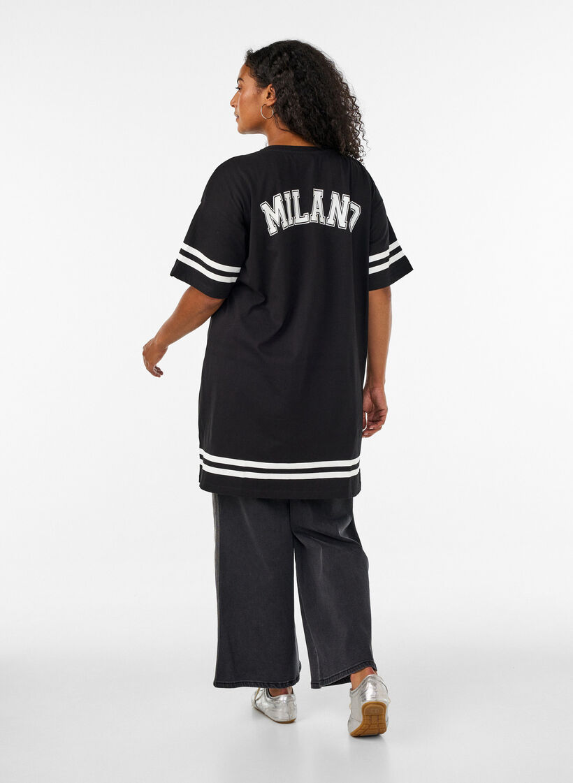 Short T-shirt dress with sporty details, Black, Model image number 2