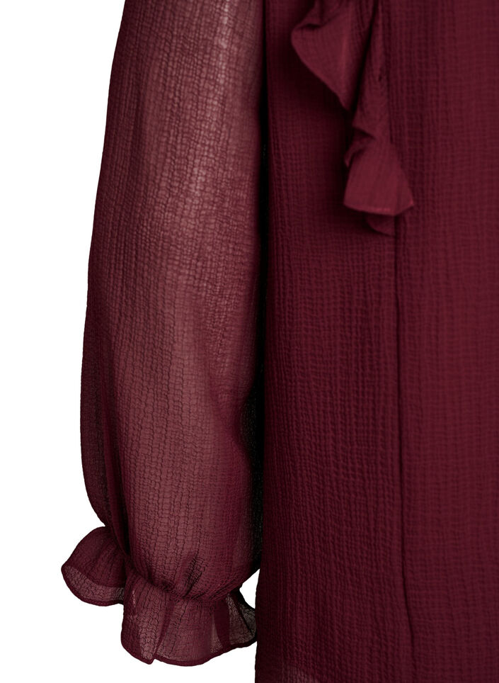 Sheer blouse with ruffles and tie-fastening, Red, Packshot image number 3
