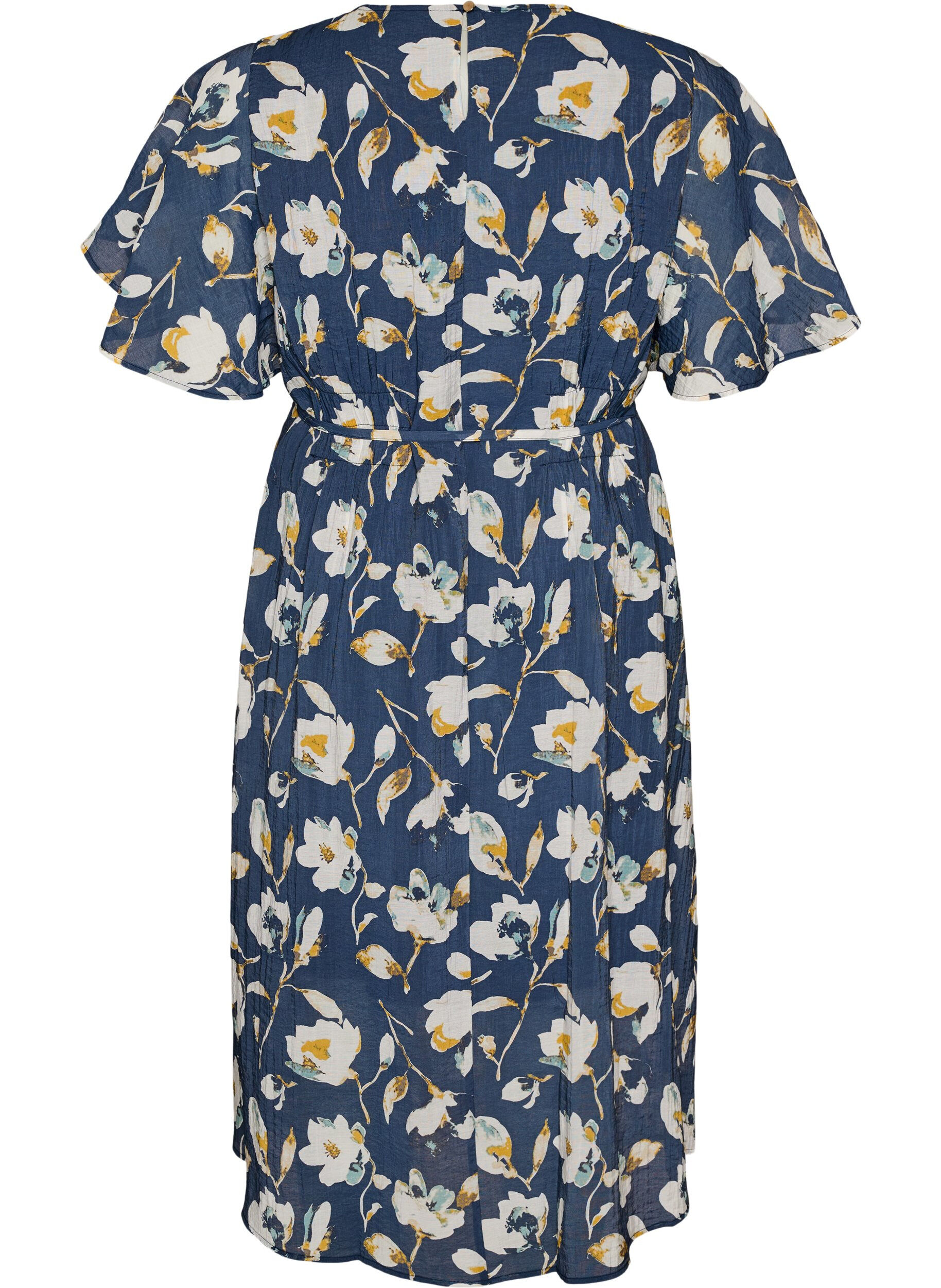 ZizzifashionAnkle-length dress with flutter sleeves and tie-waist, Blue, Packshot image number 1