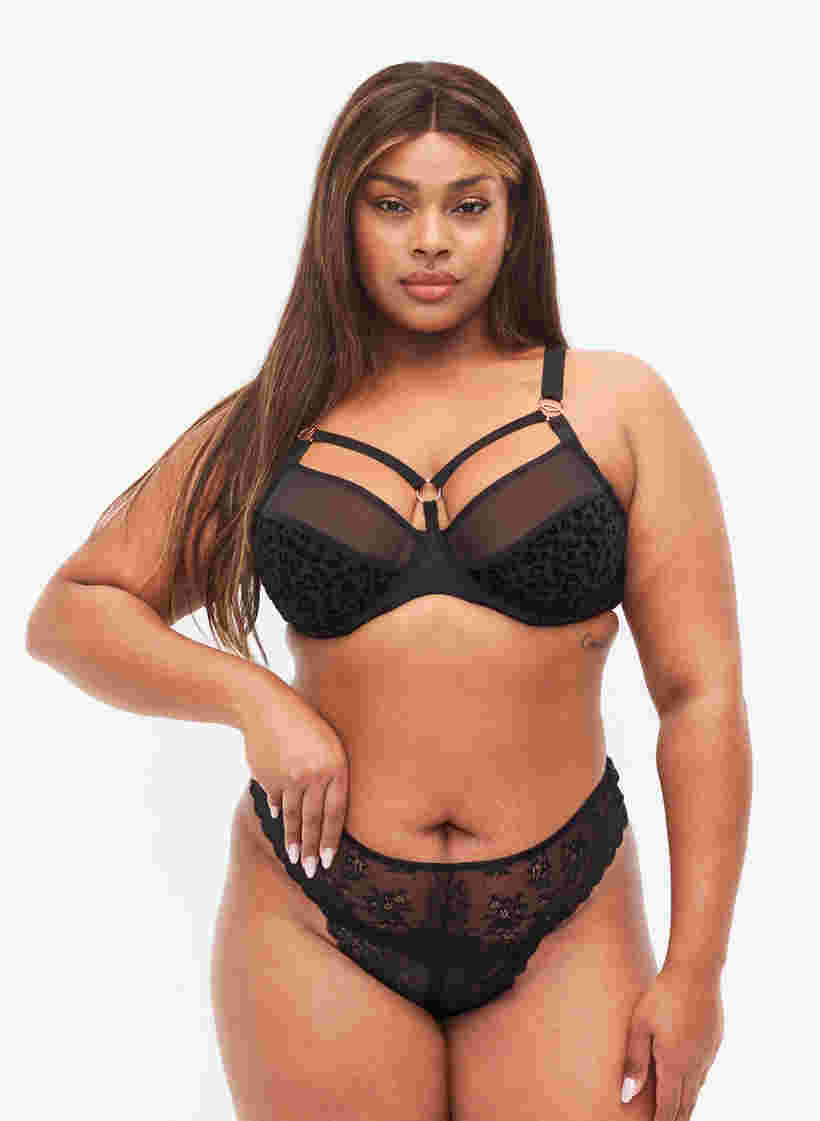 Bottomless lace thong, Black, Model image number 0