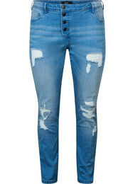Ripped Emily jeans with regular waist, Blue denim, Packshot