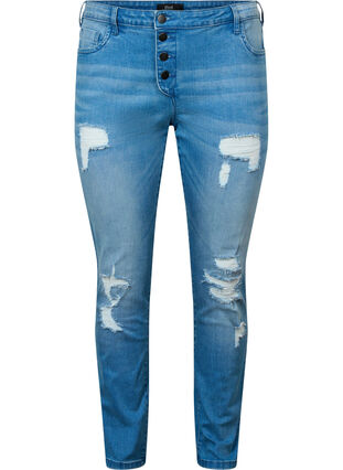 Ripped Emily jeans with regular waist, Blue denim, Packshot image number 0