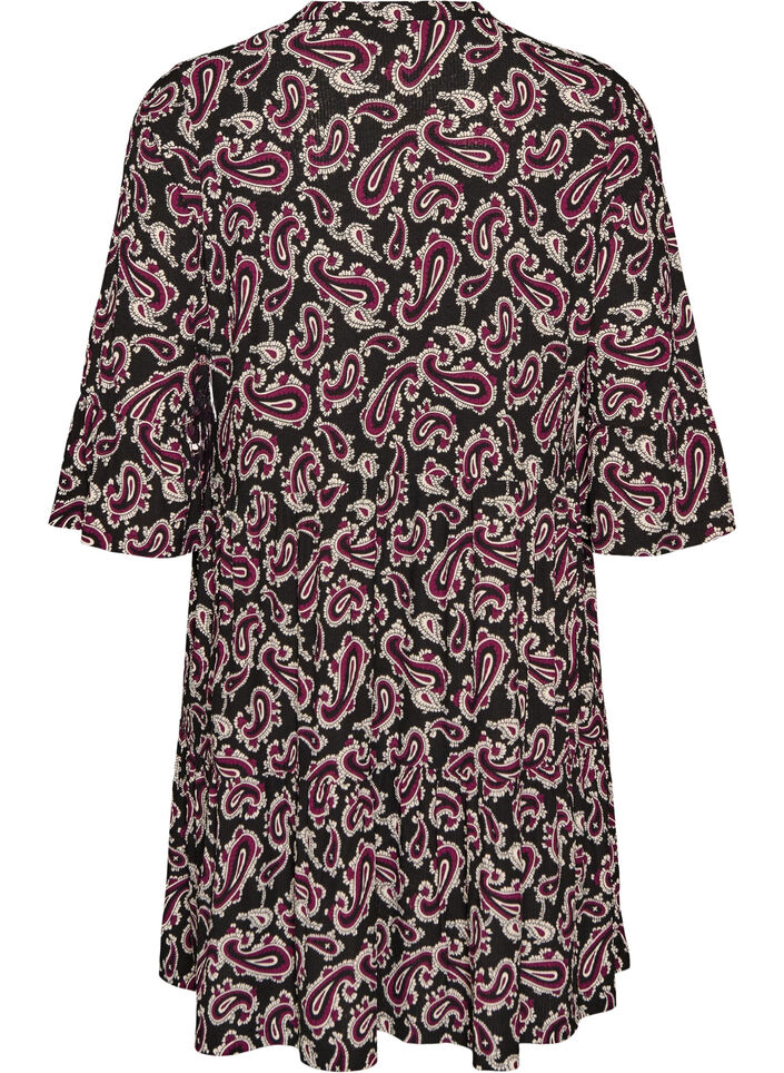 Short A-line jersey dress with an all-over print, Dark Bordeaux, Packshot image number 1