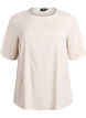 Short-sleeved woven blouse with round neck, Beige, Packshot image number 0