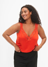 FLASH - Top with v-neck and lace edge, Orange.com, Model