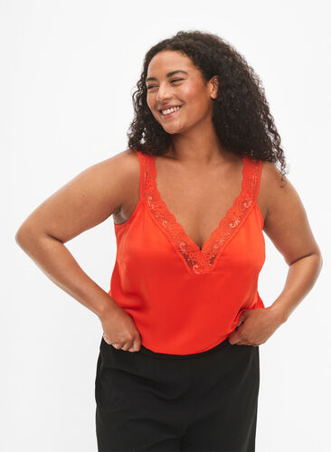 FLASH - Top with v-neck and lace edge, Orange.com, Model image number 0