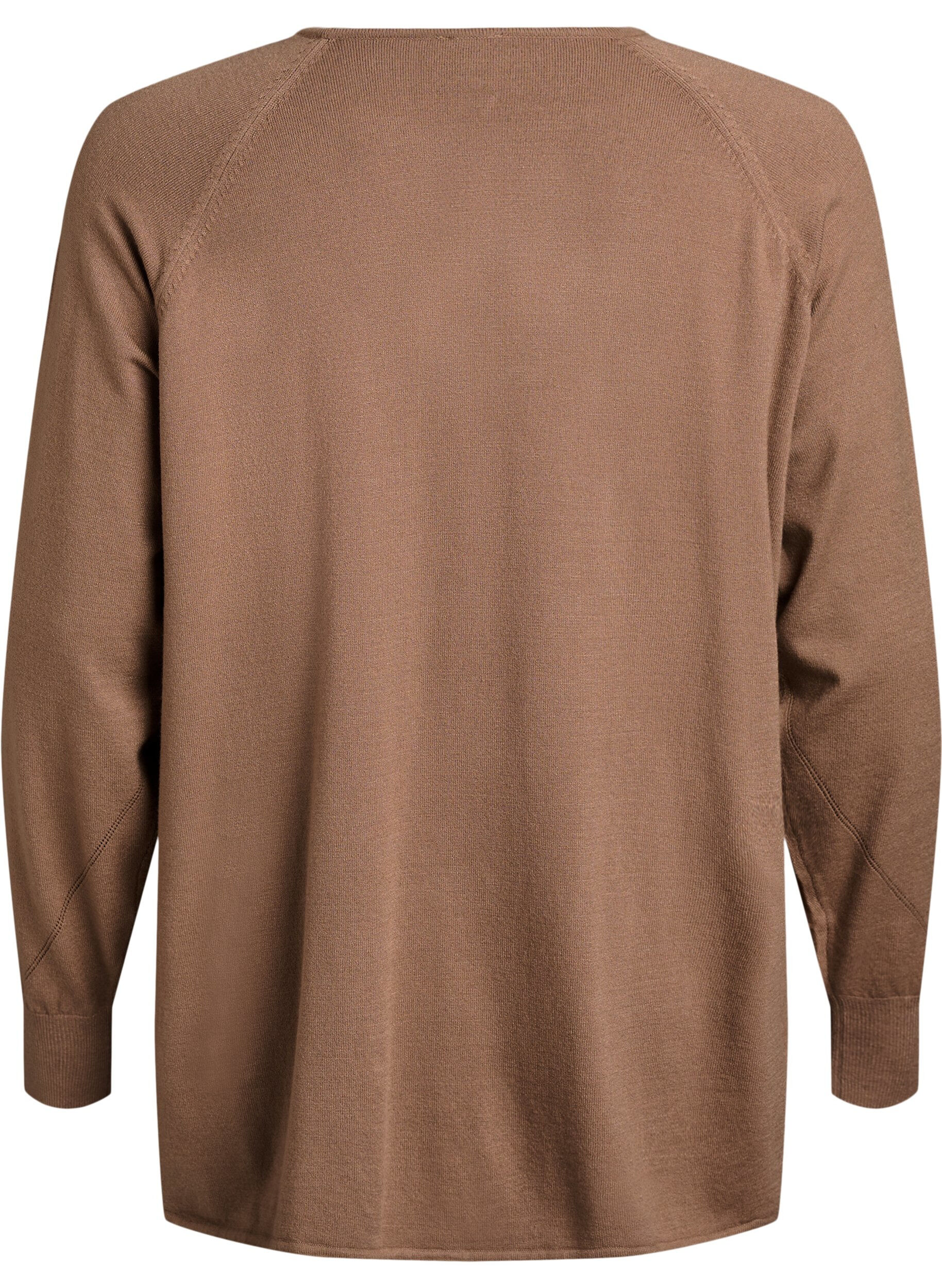 ZizzifashionKnit blouse with round neck and knitted pattern, Brown, Packshot image number 1