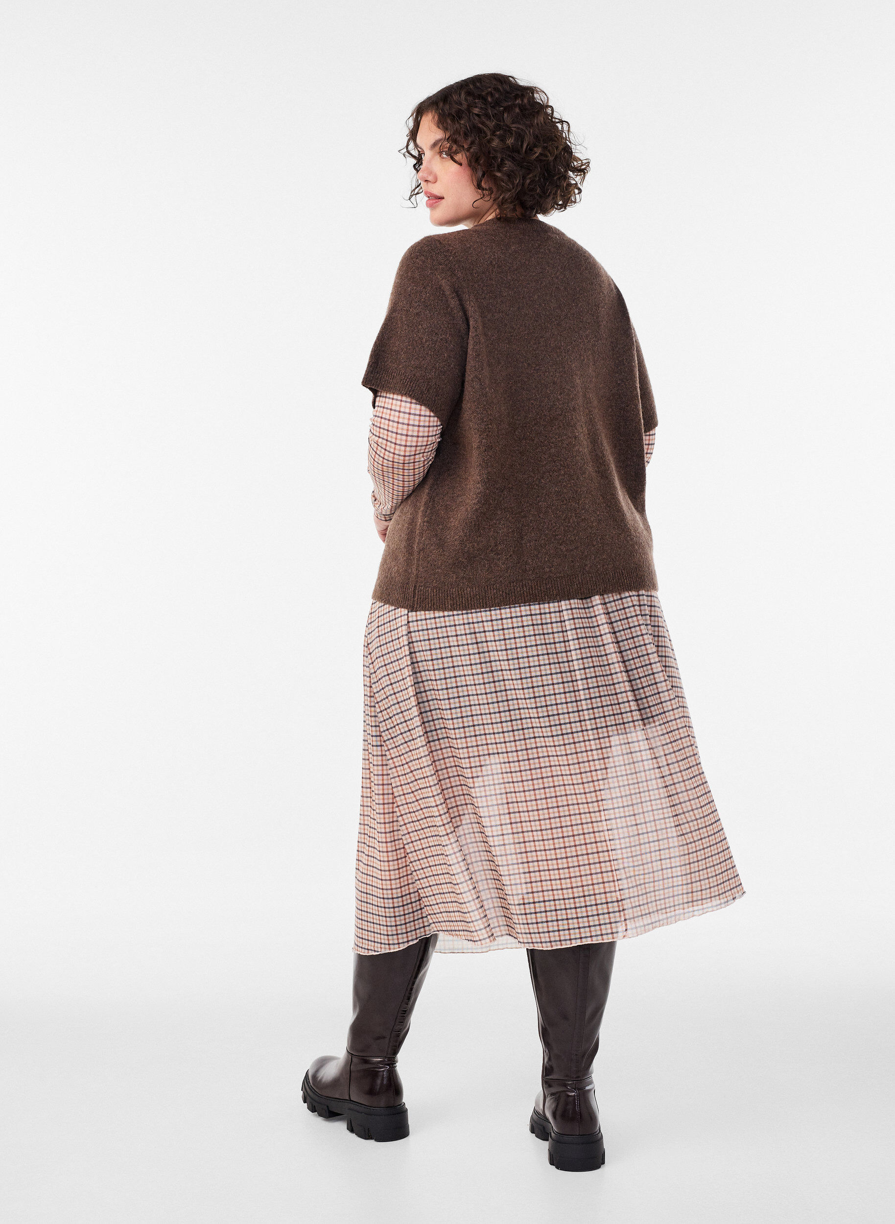 ZizzifashionChecked mesh midi skirt, Beige, Model image number 1