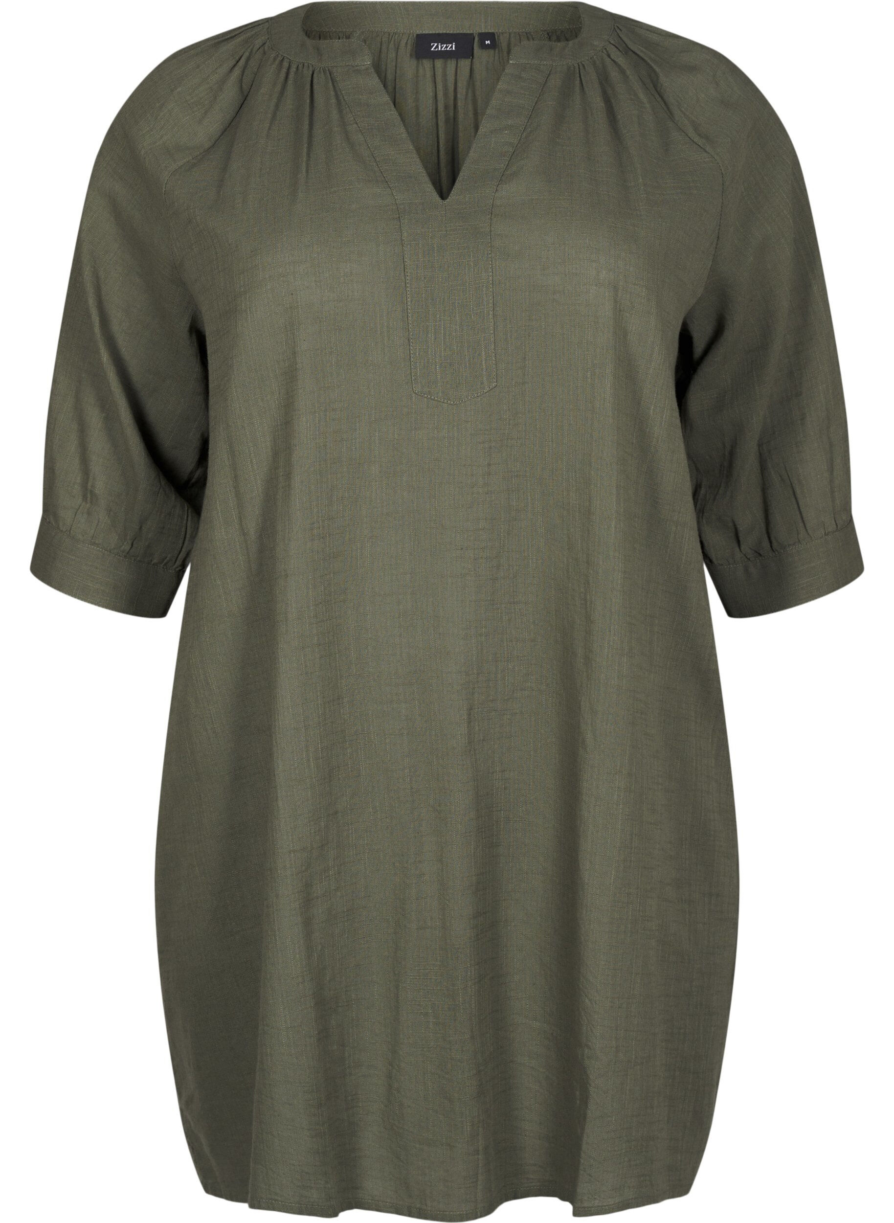 Zizzifashion Cotton tunic with a V-neck, Green, Packshot image number 0