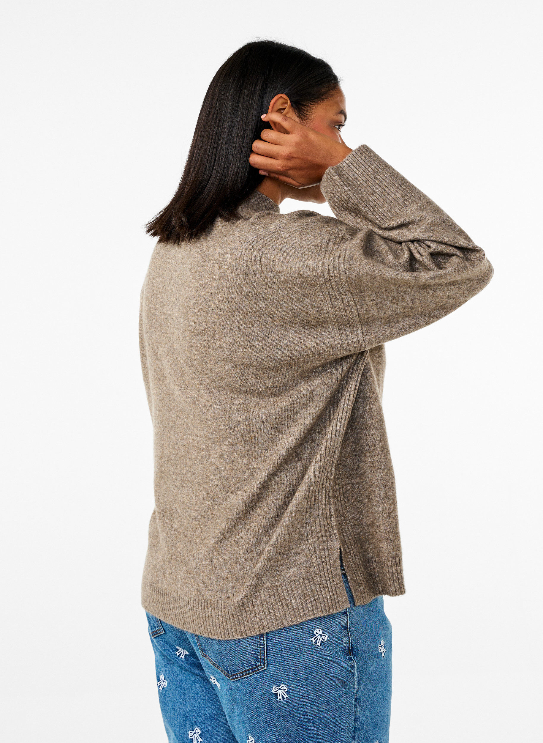 Zizzifashion Knitted jumper with ribbed edges, Walnut Mel., Model image number 1