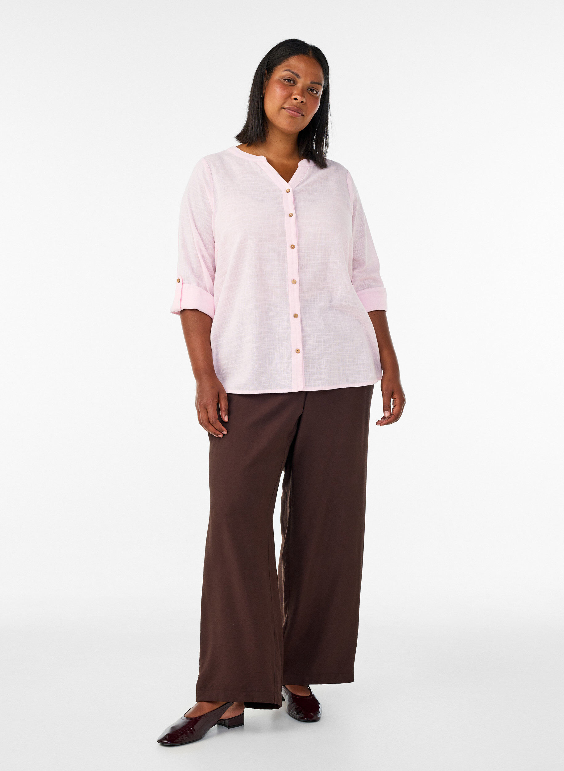 ZizzifashionCotton shirt blouse with a v-neck, Rose, Model image number 1