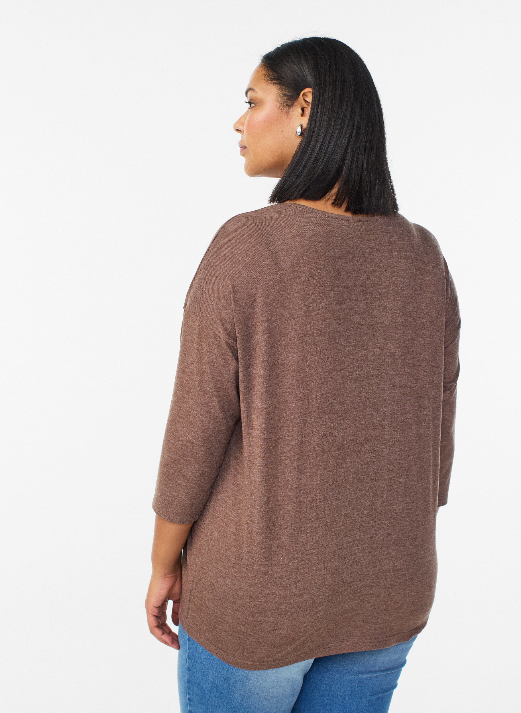 Zizzifashion FLASH &ndash; Jersey blouse with 3/4 sleeves, Brown, Model image number 2